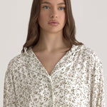 Muse Long PJs — Rose Garden: Women's white pajama set with a delicate rose floral print.