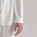 Muse Long PJs — Morning Mist: Comfortable white pajama set with long sleeves and pants.