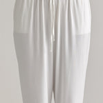 Muse Long PJs — Morning Mist: White women's pajama pants with drawstring waist.