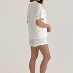 Muse Short PJs — Morning Mist: Women's white short sleeve pajama top and shorts set in soft, luxurious fabric.