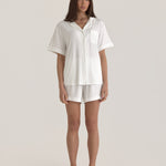 Muse Short PJs — Morning Mist: Women's white short-sleeve pajama set. Comfortable and stylish sleepwear.