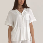 Muse Short PJs — Morning Mist: Women's white short sleeve pajama set