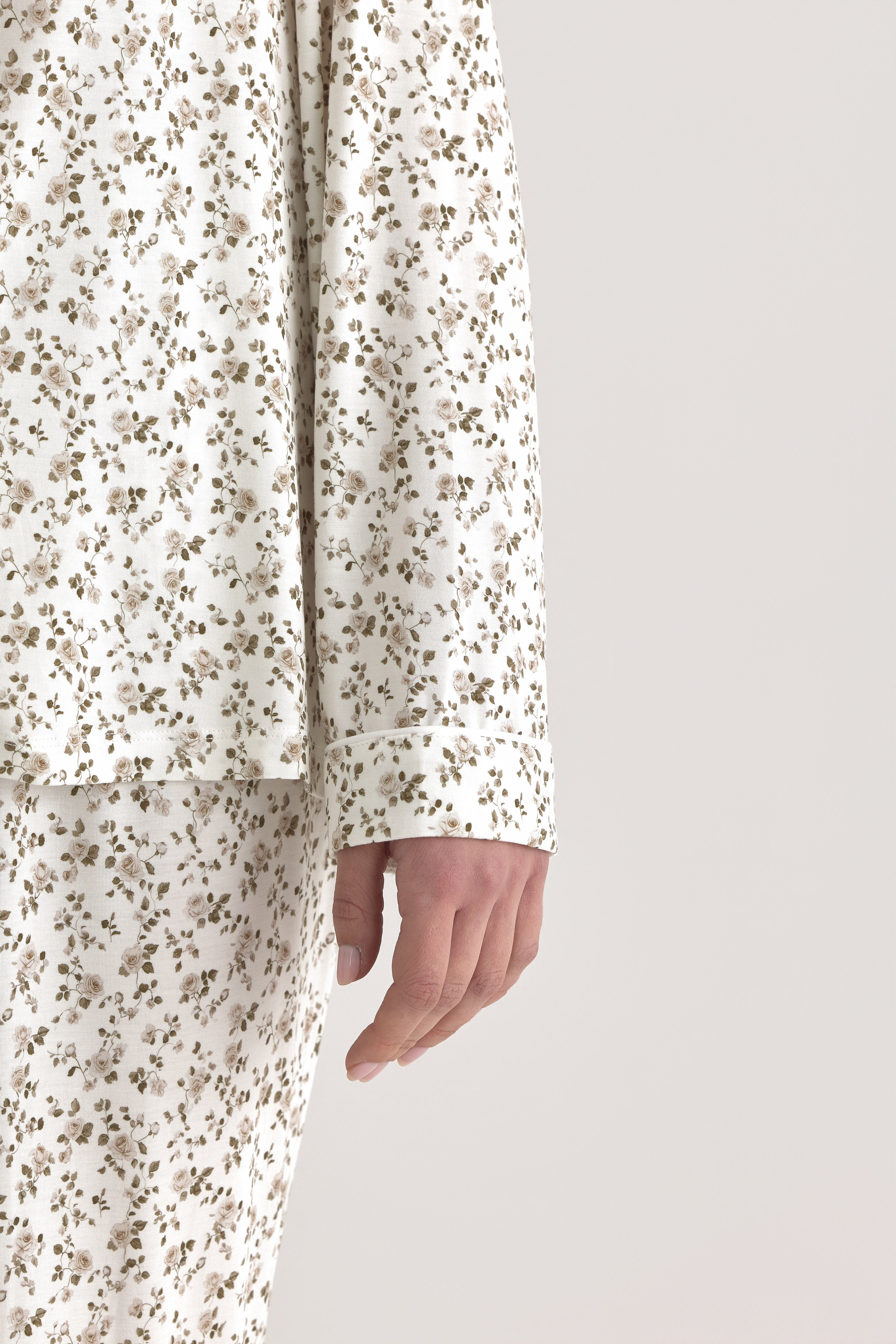 Muse Long PJs — Rose Garden: Comfortable women's pajamas in a delicate rose garden print. Long sleeves and pants.